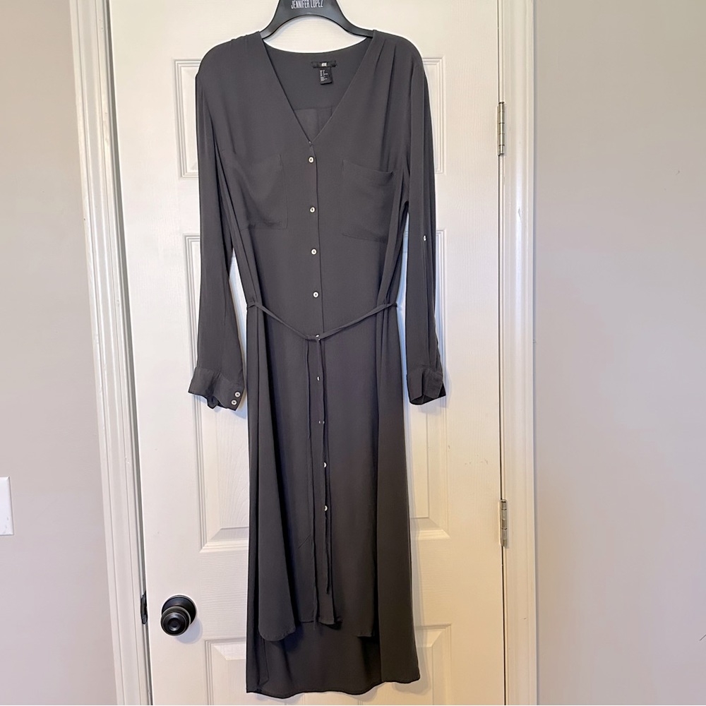 H&M charcoal button up shirt midi